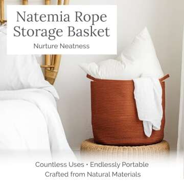 Natemia Large Storage Basket (15" x 15" x 14") - Woven Baskets for Storage, Baby Storage Basket and ...