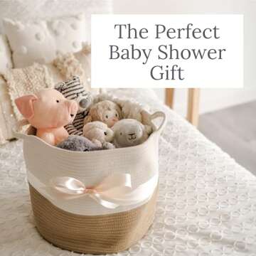 Natemia Large Storage Basket (15" x 15" x 14") - Woven Baskets for Storage, Baby Storage Basket and Toy Organizer, Blanket Basket, Perfect Baby Registry Gift, Rope Baskets for Storage, Basket Storage