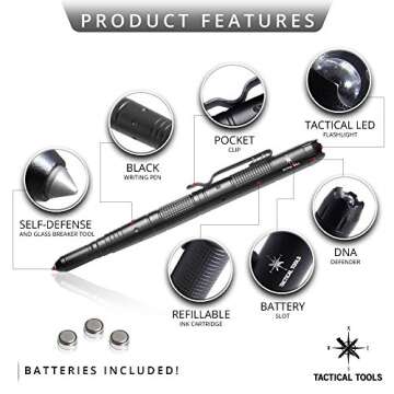 Tactical Pen for Self Defense, LED Flashlight, Glass Breaker, DNA Catcher, Survival Firestarter with...