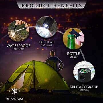 Tactical Pen for Self Defense, LED Flashlight, Glass Breaker, DNA Catcher, Survival Firestarter with Compass and Bottle Opener, Military Gear - 2 writing Ink refill and 6 Batteries in Gift Box