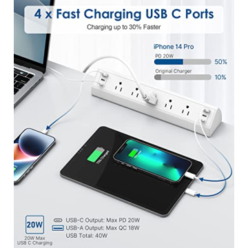 Desk Clamp Power Strip USB C with USB Ports & Surge Protection
