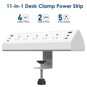 Desk Clamp Power Strip USB C with USB Ports & Surge Protection