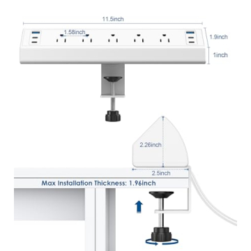 Desk Clamp Power Strip USB C with USB Ports & Surge Protection