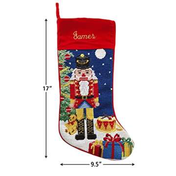 Lillian Vernon Nutcracker Personalized Heirloom Needlepoint Christmas Stocking - 100% Wool 9 1/2" x ...