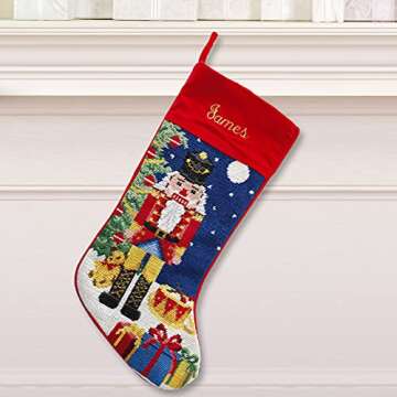 Lillian Vernon Nutcracker Personalized Heirloom Needlepoint Christmas Stocking - 100% Wool 9 1/2" x 17"