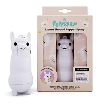 Pepperem Cute Llama Shaped Pepper Spray Keychain Maximum Police Strength 10-feet Range UV Dye Marking with Child Safety Lock Self Defense Device