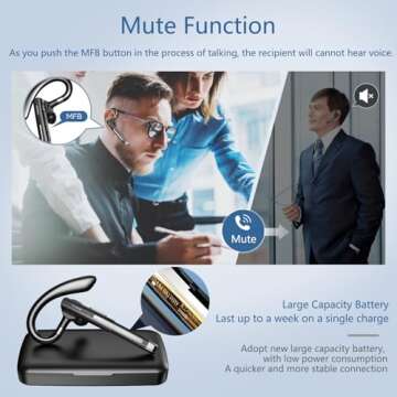 Champonic Bluetooth Headset, Wireless Bluetooth Earpiece with mic Trucker Headset for Phone Case Office Phones Built-in Microphone Manos Libres Noise Cancelling