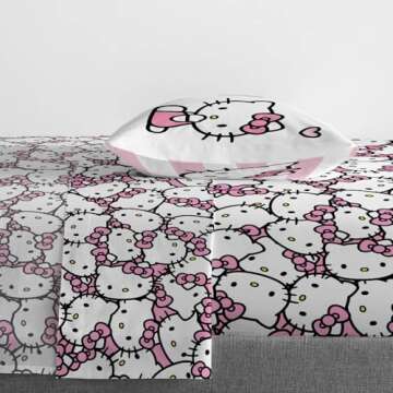 Jay Franco Hello Kitty Pink Stripes & Hearts Twin Size Sheet Set - Super Soft 3 Piece Bedding Set - ...