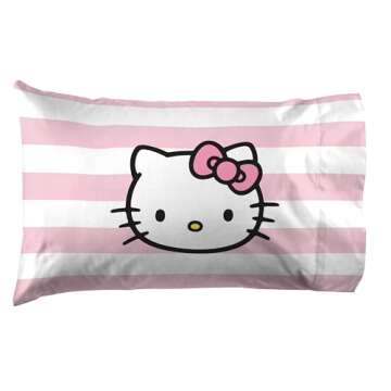 Jay Franco Hello Kitty Pink Stripes & Hearts Twin Size Sheet Set - Super Soft 3 Piece Bedding Set - Microfiber Sheets Include Reversible Pillow Cover