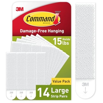 Command 15 lb Large Picture Hanging Strips - 14 Pairs, Damage Free, White Adhesive for Home Decor