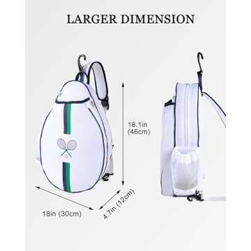 Rejolly Tennis Racket Bag for Women Men One Shoulder Crossbody Sling Bag Water Resistant Racquet Cover for 2 Tennis Rackets, Pickleball Paddles, Badminton Racquet White Blue Green Stripe