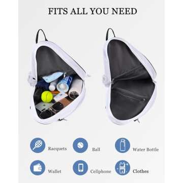 Rejolly Tennis Racket Bag for Women Men One Shoulder Crossbody Sling Bag Water Resistant Racquet Cover for 2 Tennis Rackets, Pickleball Paddles, Badminton Racquet White Blue Green Stripe