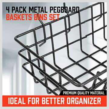 HORUSDY Peg Board Bins and Baskets | 4 Pack | Square Style 4 Size Pegboard Baskets and Pegboard Bins for Organize Workbenches, Accessories