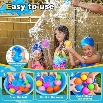 SOPPYCID 16PCS Reusable Water Balloons - Quick Fill Water Balls Toys For Toddler Age 4-8 - Refillable Magnetic Self-Sealing Water Splash Bomb For Summer Party Pool Outdoor Beach Toys for kids Age 8-12
