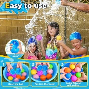 SOPPYCID 16PCS Reusable Water Balloons - Quick Fill Water Balls Toys For Toddler Age 4-8 - Refillable Magnetic Self-Sealing Water Splash Bomb For Summer Party Pool Outdoor Beach Toys for kids Age 8-12