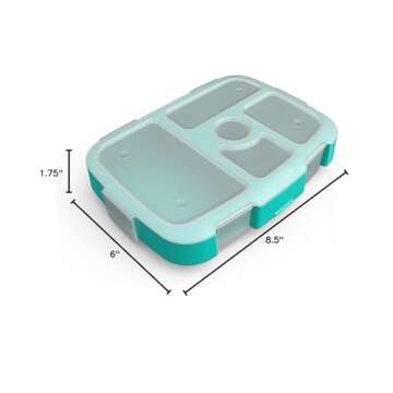Bentgo Kids Brights Tray (Aqua) with Transparent Cover - Reusable, BPA-Free, 5-Compartment Meal Prep Container with Built-In Portion Control for Healthy At-Home Meals and On-the-Go Lunches