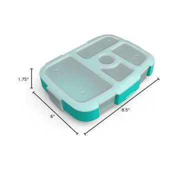 Bentgo Kids Brights Tray (Aqua) with Transparent Cover - Reusable, BPA-Free, 5-Compartment Meal Prep Container with Built-In Portion Control for Healthy At-Home Meals and On-the-Go Lunches