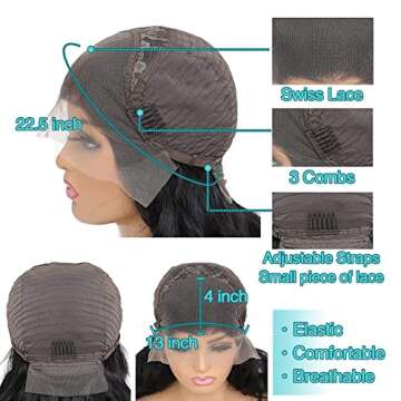 13x4 HD Lace Front Wigs Human Hair Body Wave Wigs for Black Woman Transparent Frontal Wigs Pre Plucked with Baby Hair 180% Density Glueless Brazilian Virgin Hair Natural Color 24 Inch