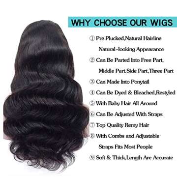 13x4 HD Lace Front Wigs Human Hair Body Wave Wigs for Black Woman Transparent Frontal Wigs Pre Plucked with Baby Hair 180% Density Glueless Brazilian Virgin Hair Natural Color 24 Inch