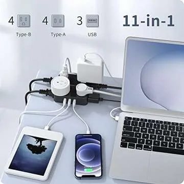 Power Strip Surge Protector 1050J, SUPERDANNY 8 Widely Spaced Outlets and 3 USB Ports, 5 Ft Heavy Du...