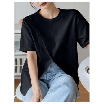 OYOANGLE Women's Short Sleeve Wrap Front Split Hem T-Shirts Round Neck Casual Tee Tops Black X-Large
