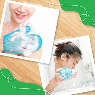 Karenhi Honeycomb Exfoliating Scrubber Set, Honeycomb Face and Body Scrubber Include Spa Bath Mitt Honeycomb Exfoliating Glove for Body Shower, Face Exfoliator Scrubber Sponge, Quick Drying (Blue)