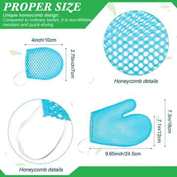 Karenhi Honeycomb Exfoliating Scrubber Set, Honeycomb Face and Body Scrubber Include Spa Bath Mitt Honeycomb Exfoliating Glove for Body Shower, Face Exfoliator Scrubber Sponge, Quick Drying (Blue)