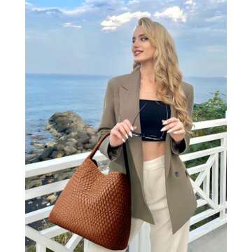 Woven Tote Bag for Women Fashion Woven Bags for Women Shoulder Bag Vegan Leather Handbags Large Work...