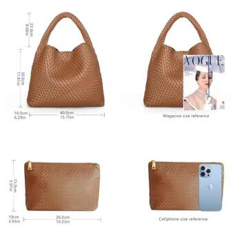 Woven Tote Bag for Women Fashion Woven Bags for Women Shoulder Bag Vegan Leather Handbags Large Work Travel Beach Tote Bags With Purse Brown