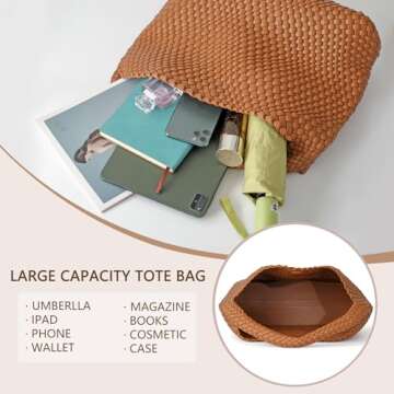 Woven Tote Bag for Women Fashion Woven Bags for Women Shoulder Bag Vegan Leather Handbags Large Work Travel Beach Tote Bags With Purse Brown