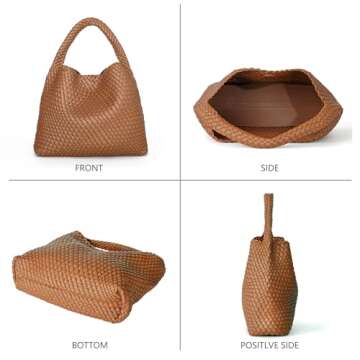 Woven Tote Bag for Women Fashion Woven Bags for Women Shoulder Bag Vegan Leather Handbags Large Work Travel Beach Tote Bags With Purse Brown