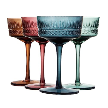 Khen Colored Glass Glasses Set of 4 | Elegant Muted Pastel Champagne & Cocktail Goblets