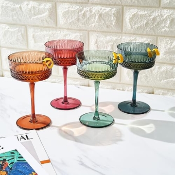 Khen Muted Crystal Champagne Coupes Set - Stylish Pastel Glassware