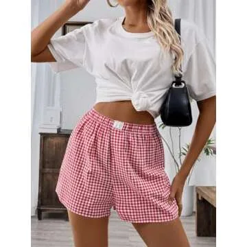 Boxer Shorts for Women Y2k Pajama Plaid Sleep Shorts Cute Elastic Waist Lounge Bottoms Pajama Sleep Shorts
