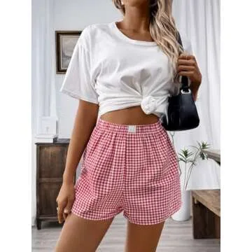 Boxer Shorts for Women Y2k Pajama Plaid Sleep Shorts Cute Elastic Waist Lounge Bottoms Pajama Sleep Shorts