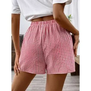 Boxer Shorts for Women Y2k Pajama Plaid Sleep Shorts Cute Elastic Waist Lounge Bottoms Pajama Sleep Shorts