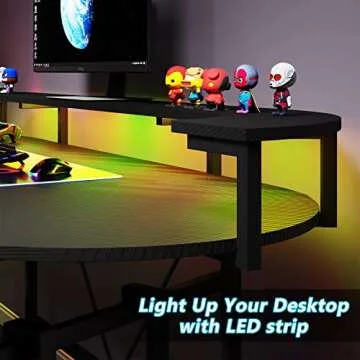 Tribesigns 75 Inch Gaming Desk with Monitor Shelf, Large PC Computer Desk with LED Lights, Gaming Table Gamer Desk for Bedroom, Home Office, Black