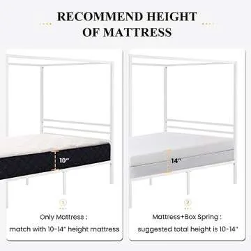 SHA CERLIN Canopy Bed Frame Full Size/Mattress Foundation with Metal Slats Support/No Box Spring Needed/Easy Assembly/White