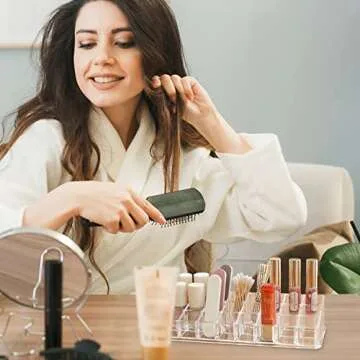 Vante Lipstick Holder - Acrylic Makeup Organizer Stand for Multipurpose Storage for Vanity- Lip Gloss Tubes, Balm, Mascara, Skincare- Clear Cosmetic Display Case with 24 Compartments