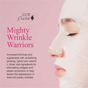 100% PURE Collagen Boost Sheet Mask (1 PC), Collagen Face Mask with Vitamin C, Hyaluronic Acid, Anti-Wrinkle Skin Care, Hydrating, Soothing, Sustainably Made - Single Mask