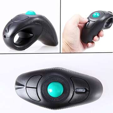 EIGIIS 2.4G Ergonomic Trackball Handheld Finger USB Mouse Wireless Optical Travel DPI Mice for PC Laptop Mac Left and Right Handed