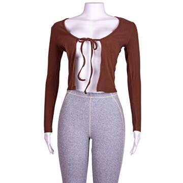 Trendy Long Sleeve Tie Front Crop Tops for Women