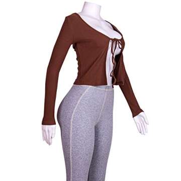 Trendy Long Sleeve Tie Front Crop Tops for Women