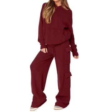 REORIA Women's 2 Two Piece Knit Sweater Sets Hoodies Cargo Pants Matching Lounge Tracksuits Fall Win...