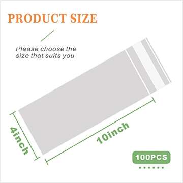 Voikinfo 100 pcs 4" x 10" Long Clear Resealable Cellophane Bags Self Sealing Treat Bags Cookie Bags ...