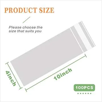 Voikinfo 100 pcs 4" x 10" Long Clear Resealable Cellophane Bags Self Sealing Treat Bags Cookie Bags ...