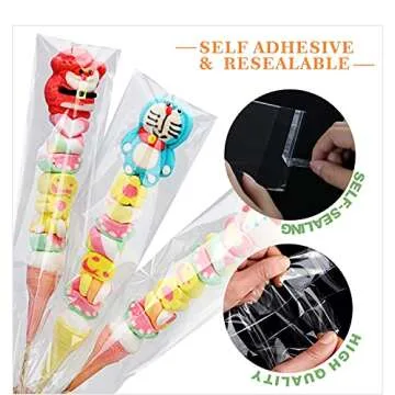 Voikinfo 100 pcs 4" x 10" Long Clear Resealable Cellophane Bags Self Sealing Treat Bags Cookie Bags with Adhesive Flap Gift Wrap Poly Bags Plastic Packaging 1.4 mil