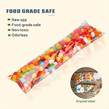 Voikinfo 100 pcs 4" x 10" Long Clear Resealable Cellophane Bags Self Sealing Treat Bags Cookie Bags with Adhesive Flap Gift Wrap Poly Bags Plastic Packaging 1.4 mil