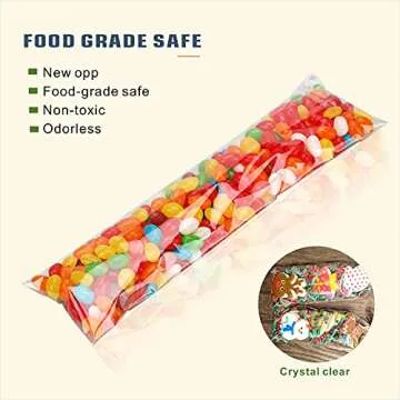 Voikinfo 100 pcs 4" x 10" Long Clear Resealable Cellophane Bags Self Sealing Treat Bags Cookie Bags with Adhesive Flap Gift Wrap Poly Bags Plastic Packaging 1.4 mil