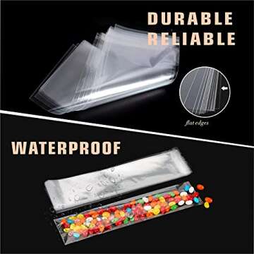 Voikinfo 100 pcs 4" x 10" Long Clear Resealable Cellophane Bags Self Sealing Treat Bags Cookie Bags with Adhesive Flap Gift Wrap Poly Bags Plastic Packaging 1.4 mil